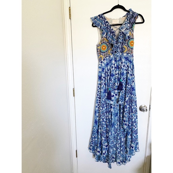 Rococo sand silk Crepe Maxi Dress in Tile Blue - Picture 6 of 13